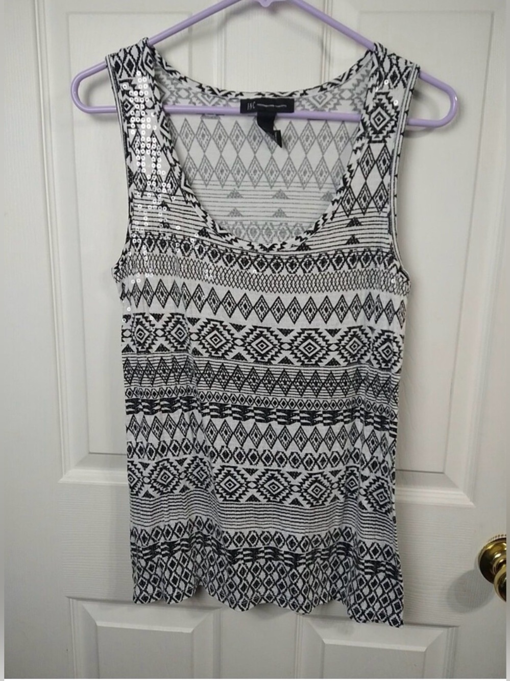 INC International Concepts Black and White Aztec Print Tank Top, size Large